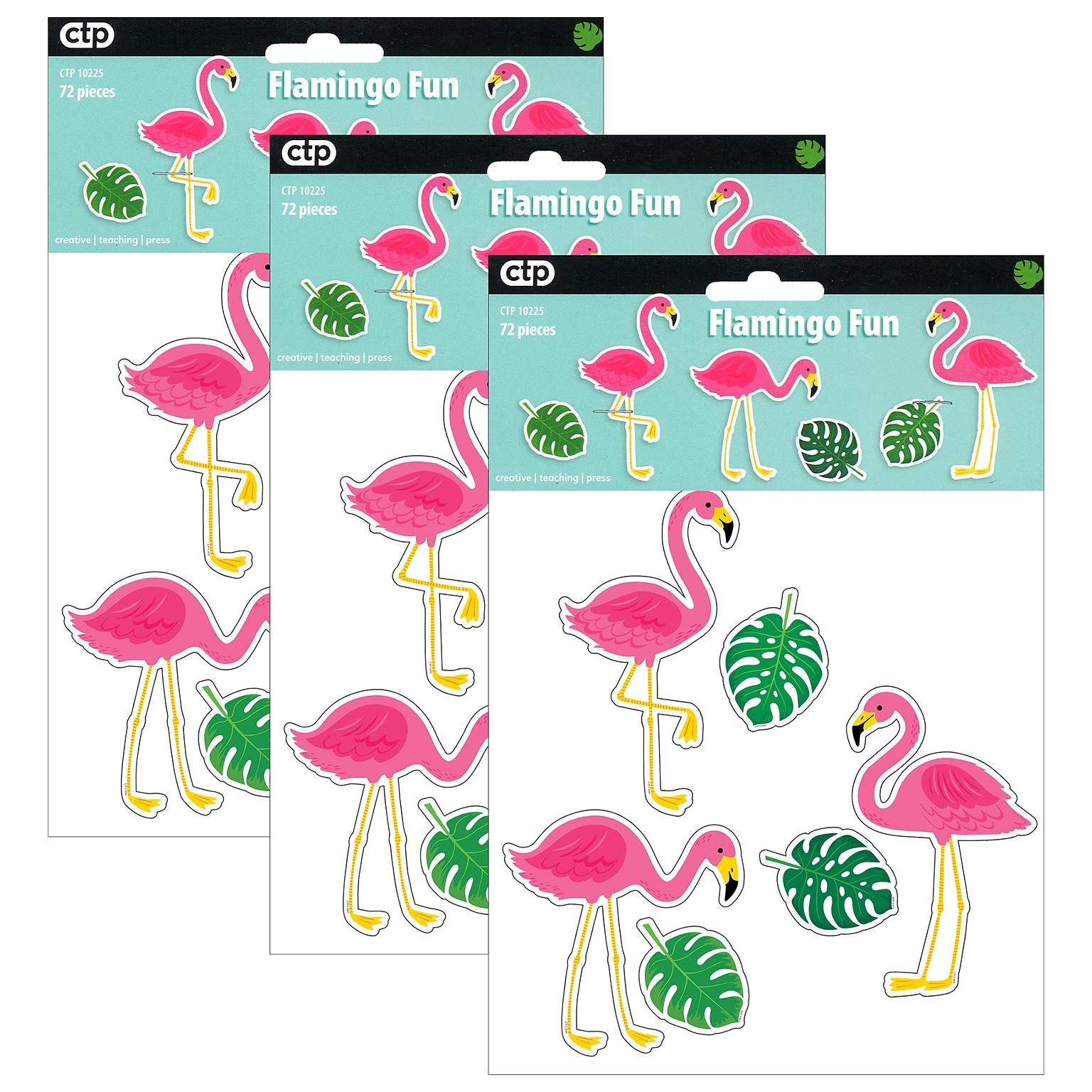 Creative Teaching Press Palm Paradise Flamingo Fun 6 Designer Cut-Outs, 72 Per Pack, 3 Packs (CTP10225-3)