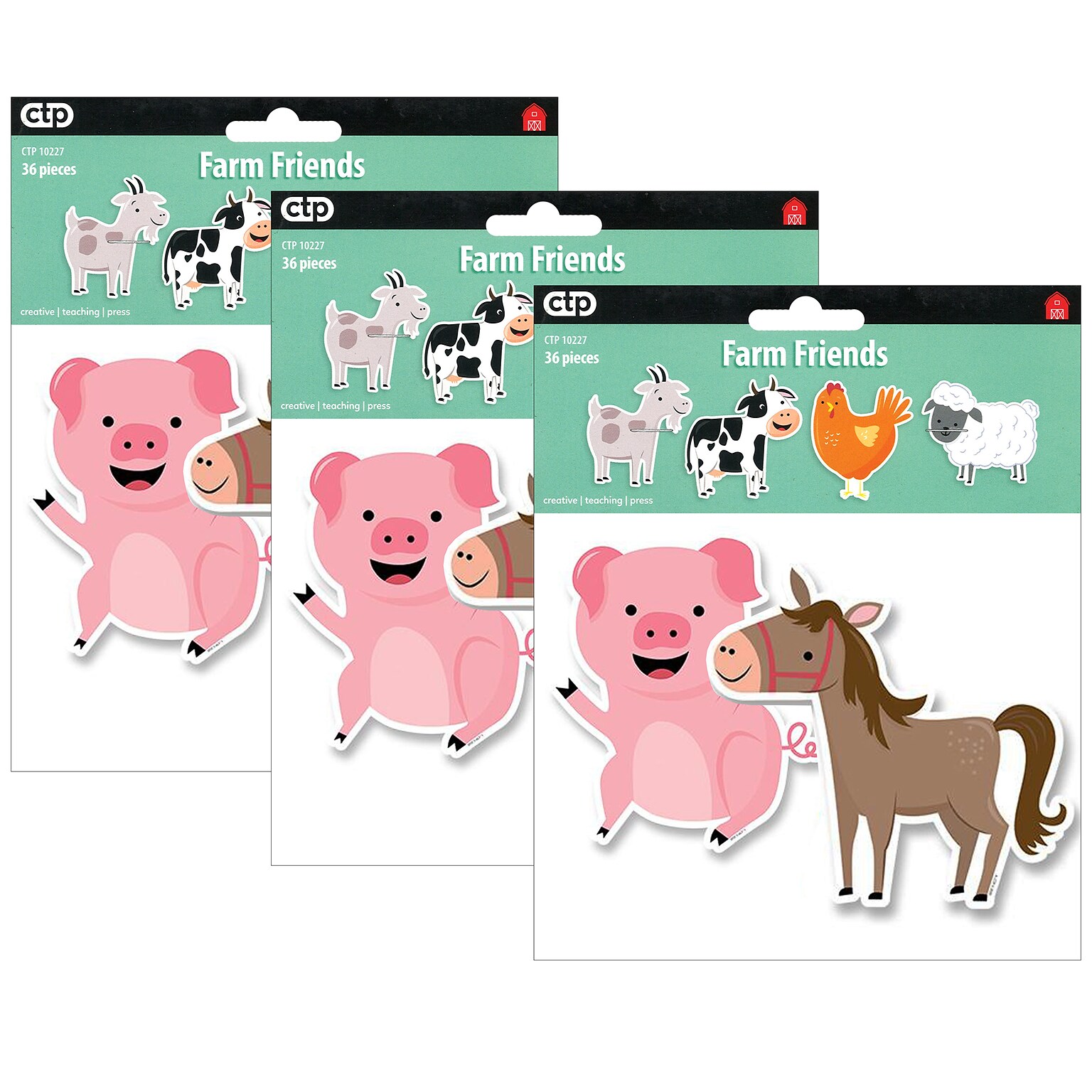 Creative Teaching Press Farm Friends 6 Designer Cut-Outs, 36 Per Pack, 3 Packs (CTP10227-3)