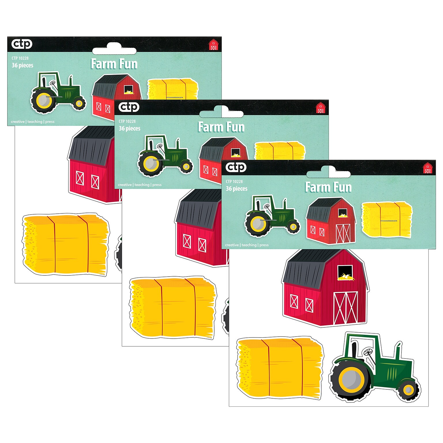 Creative Teaching Press Farm Friends Farm Fun 6 Designer Cut-Outs, 36 Per Pack, 3 Packs (CTP10228-3)