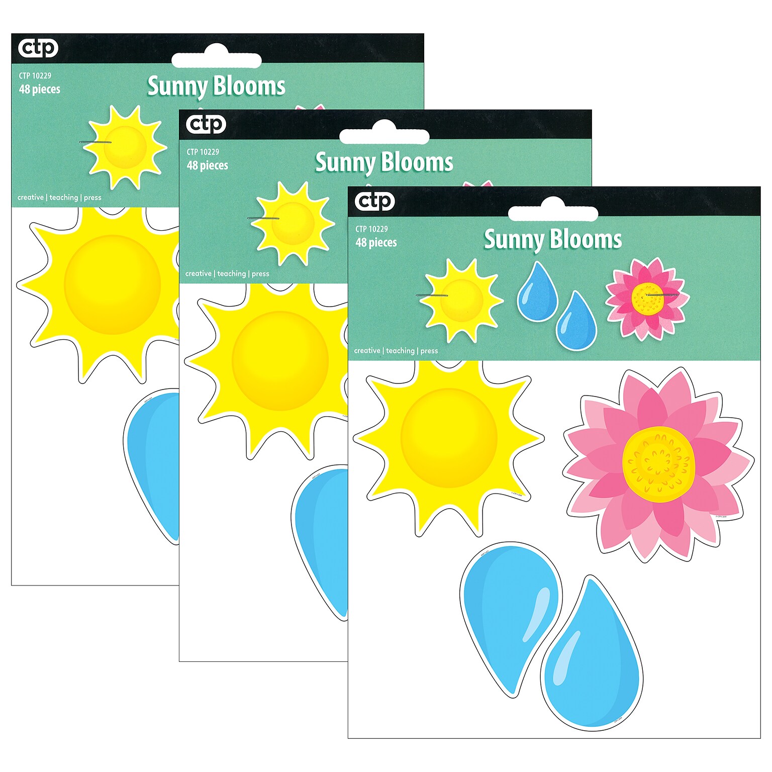 Creative Teaching Press Farm Friends Sunny Blooms 6 Designer Cut-Outs, 36 Per Pack, 3 Packs (CTP10229-3)