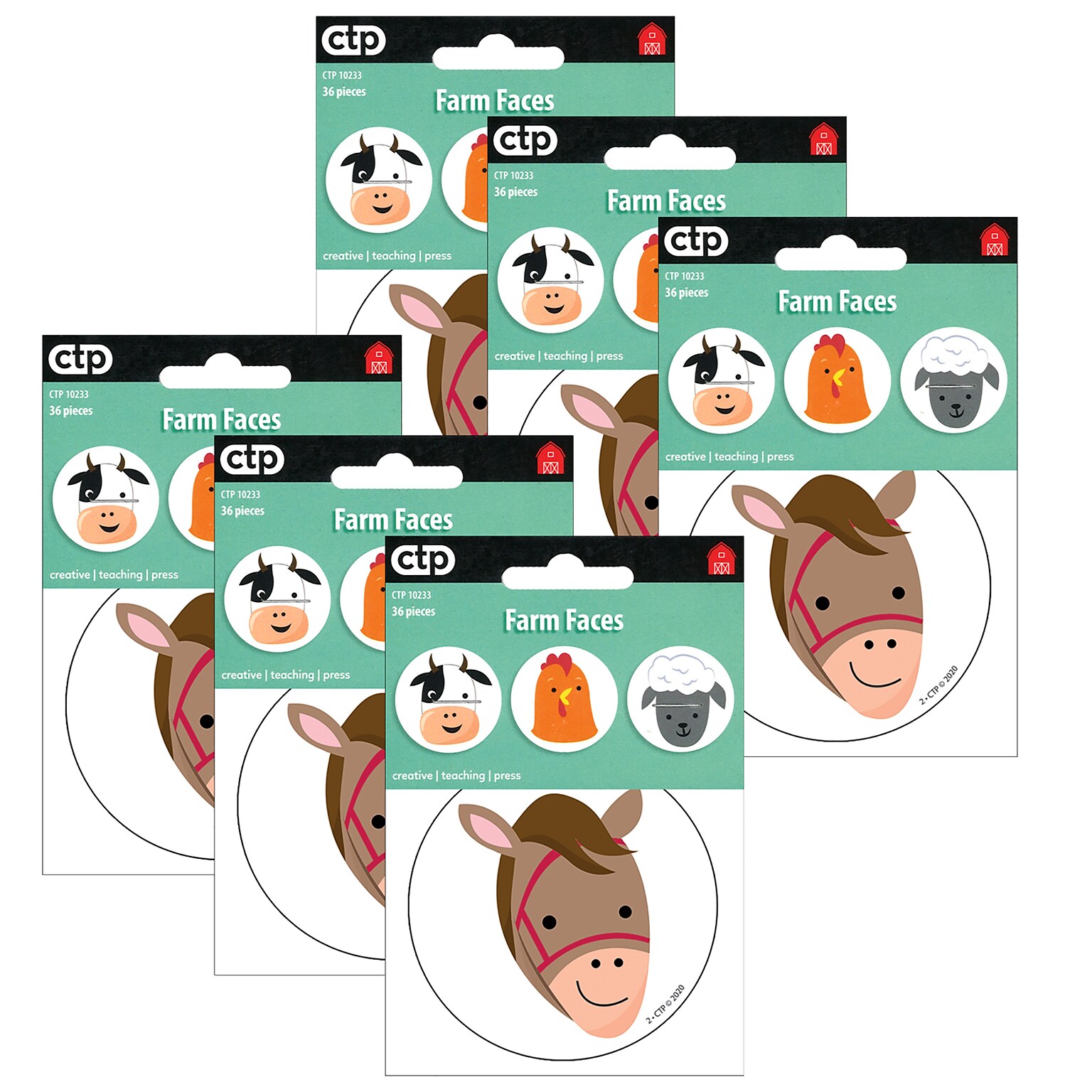 Creative Teaching Press Farm Friends Farm Faces 3 Designer Cut-Outs, 36 Per Pack, 6 Packs (CTP10233-6)