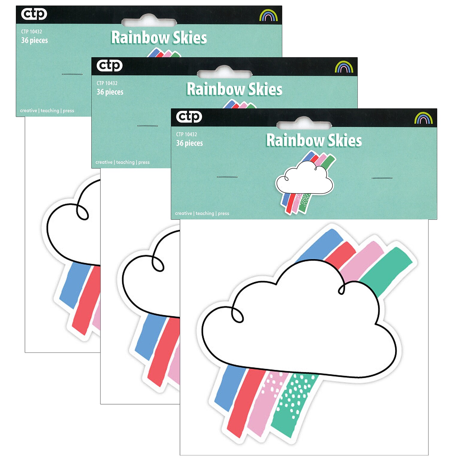 Creative Teaching Press Rainbow Skies 6 Designer Cut-Outs, 36 Per Pack, 3 Packs (CTP10432-3)