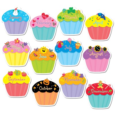 Creative Teaching Press Designer Cut-Outs, Month Cupcakes, 10, 12 Per Pack, 3 Packs (CTP5938-3)