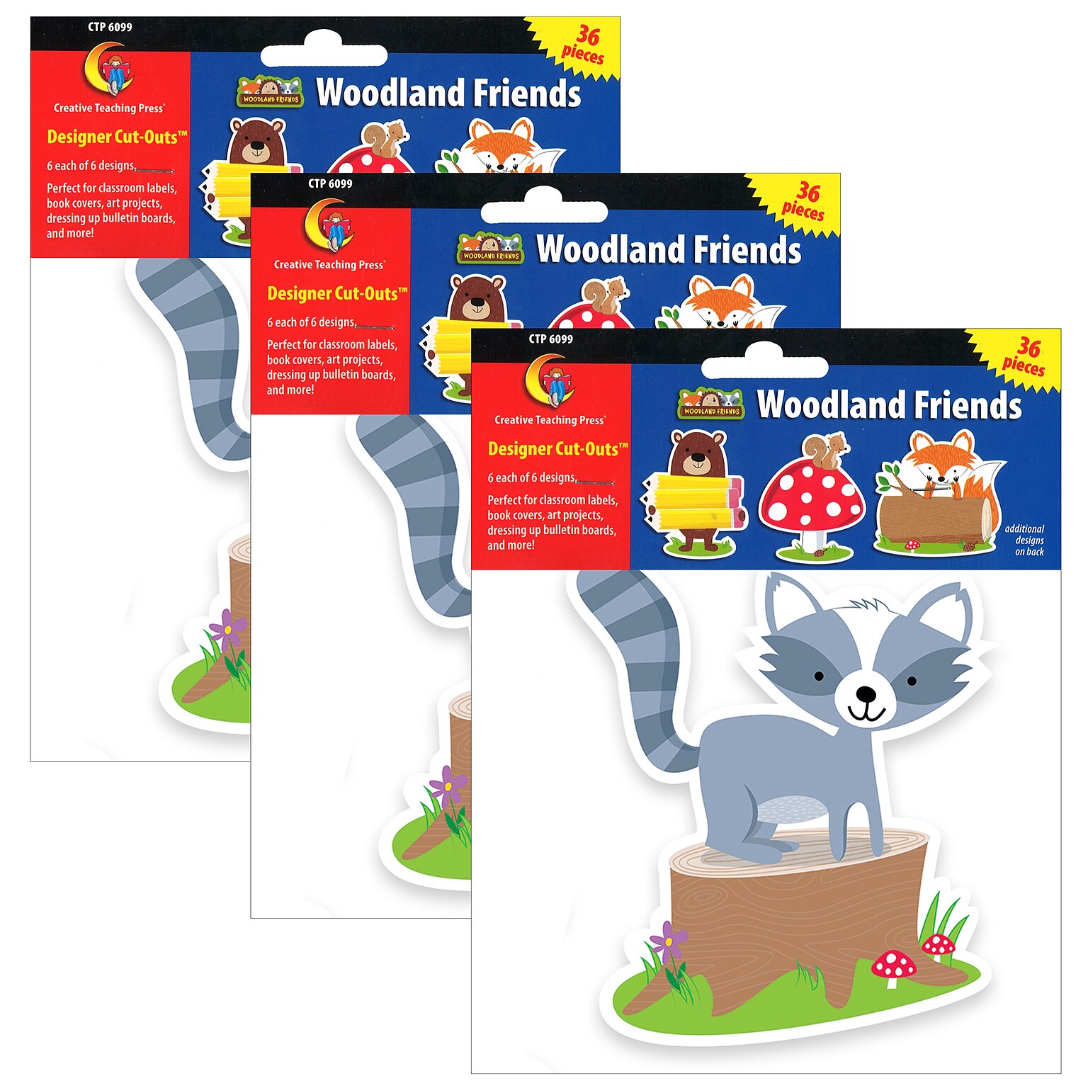 Creative Teaching Press Woodland Friends 6 Designer Cut-Outs, 36 Per Pack, 3 Packs (CTP6099-3)