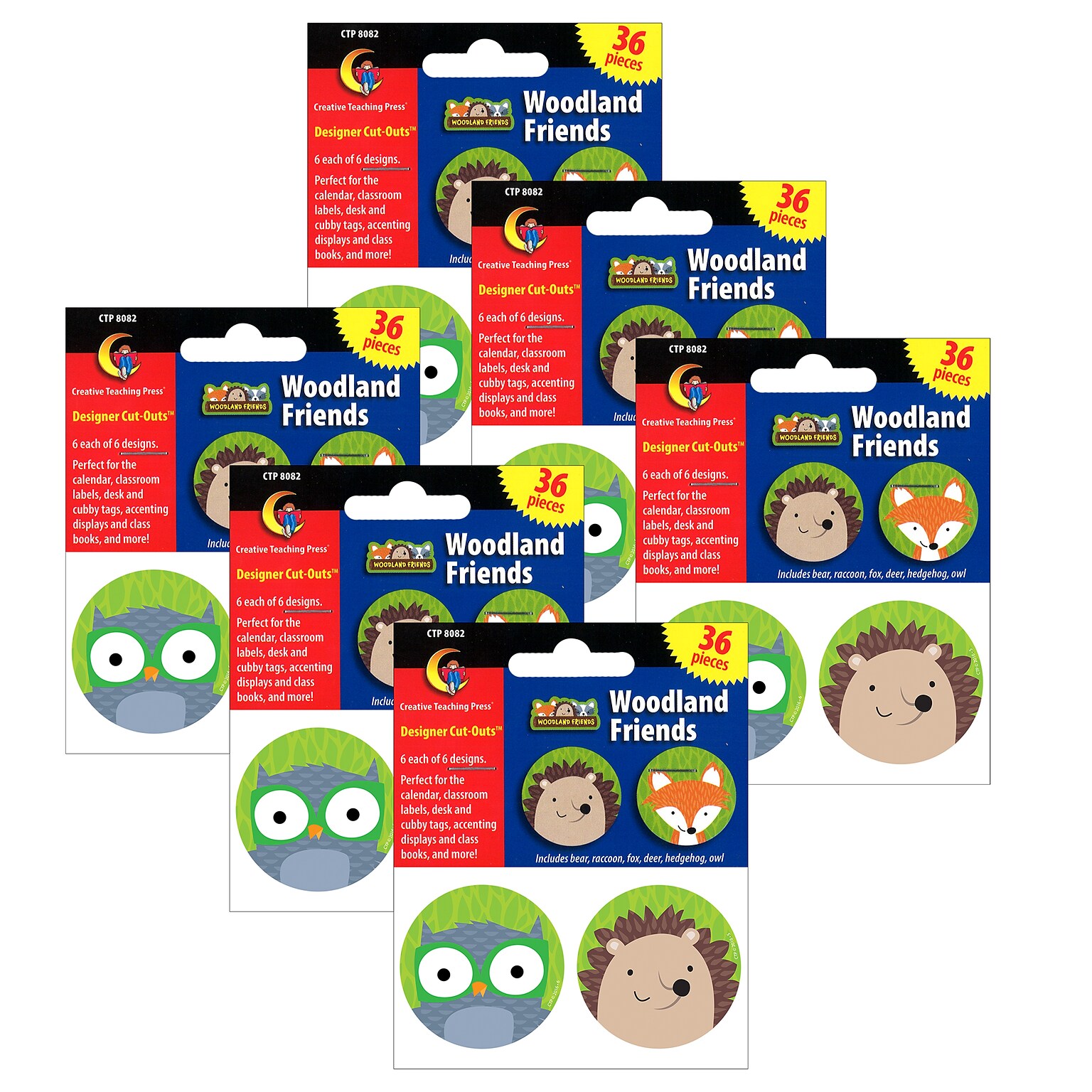 Creative Teaching Press Woodland Friends 3 Designer Cut-Outs, 36 Per Pack, 6 Packs (CTP8082-6)