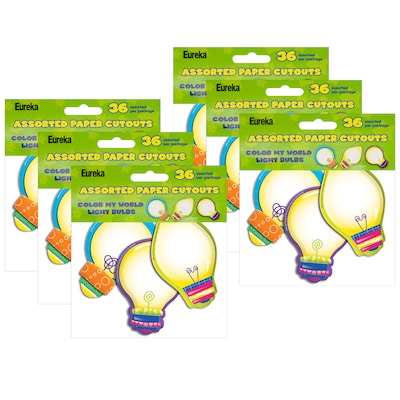 Eureka Color My World Light Bulbs Assorted Paper Cut Outs, 36 Per Pack, 6 Packs (EU-841006-6)