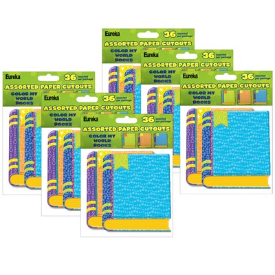 Eureka Color My World Books Assorted Paper Cut Outs, 36 Per Pack, 6 Packs (EU-841024-6)