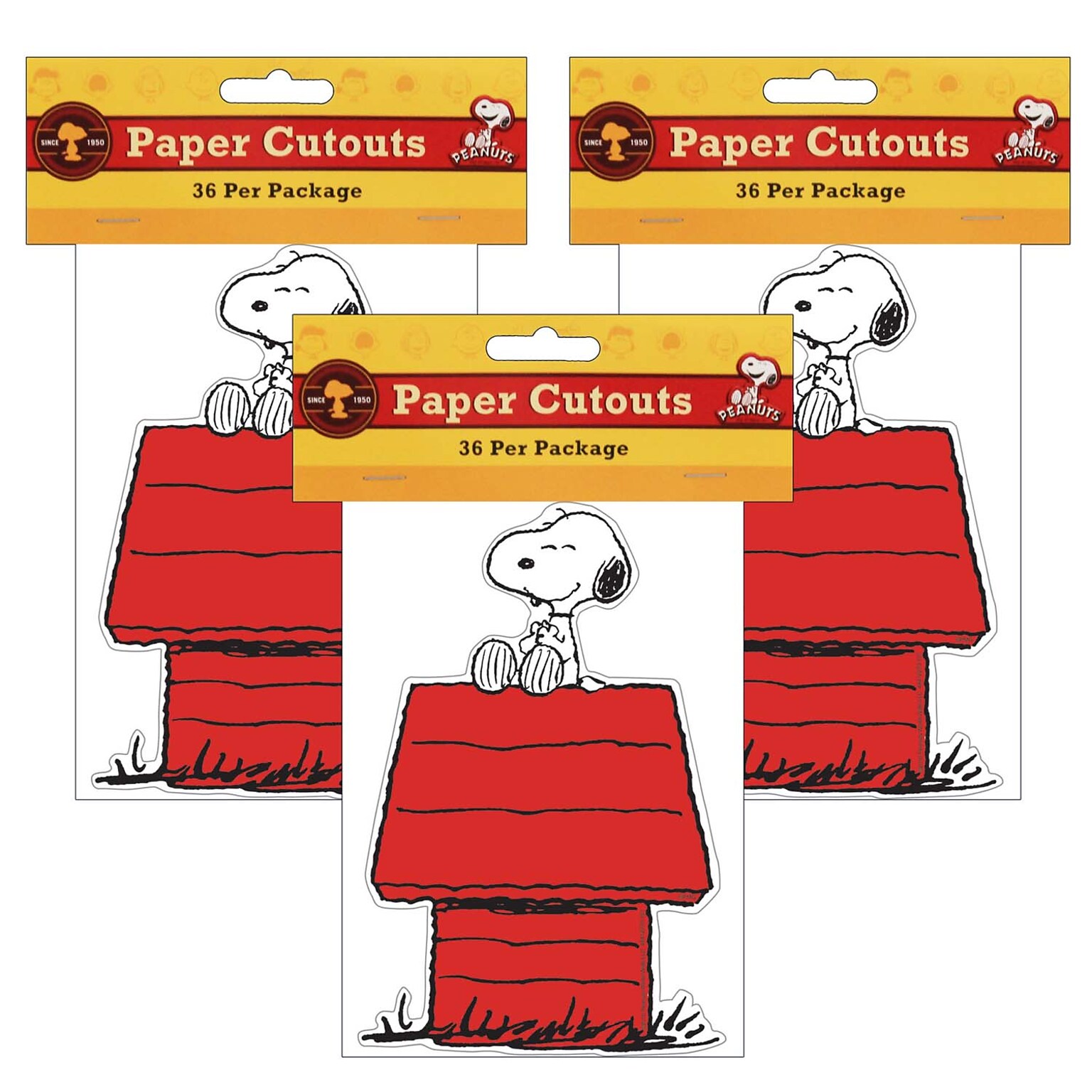 Eureka Snoopy on Dog House Paper Cut Outs, 36 Per Pack, 3 Packs (EU-841227-3)