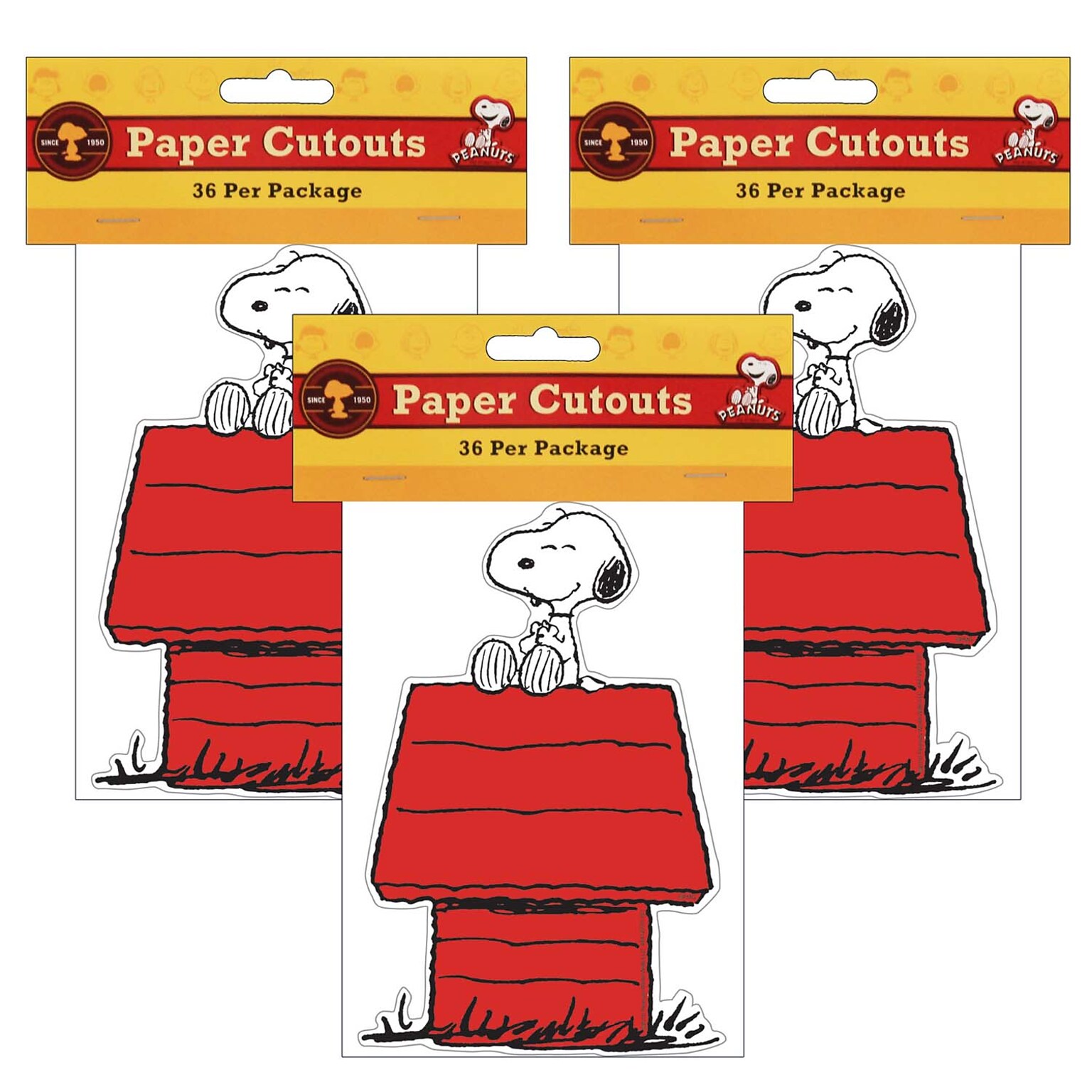 Eureka Snoopy on Dog House Paper Cut Outs, 36 Per Pack, 3 Packs (EU-841227-3)