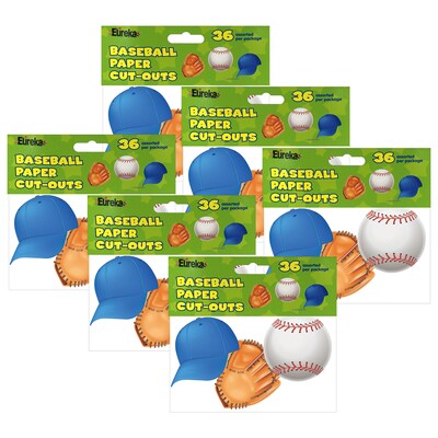 Eureka Baseball Assorted Cut Outs, 36 Per Pack, 6 Packs (EU-841247-6)