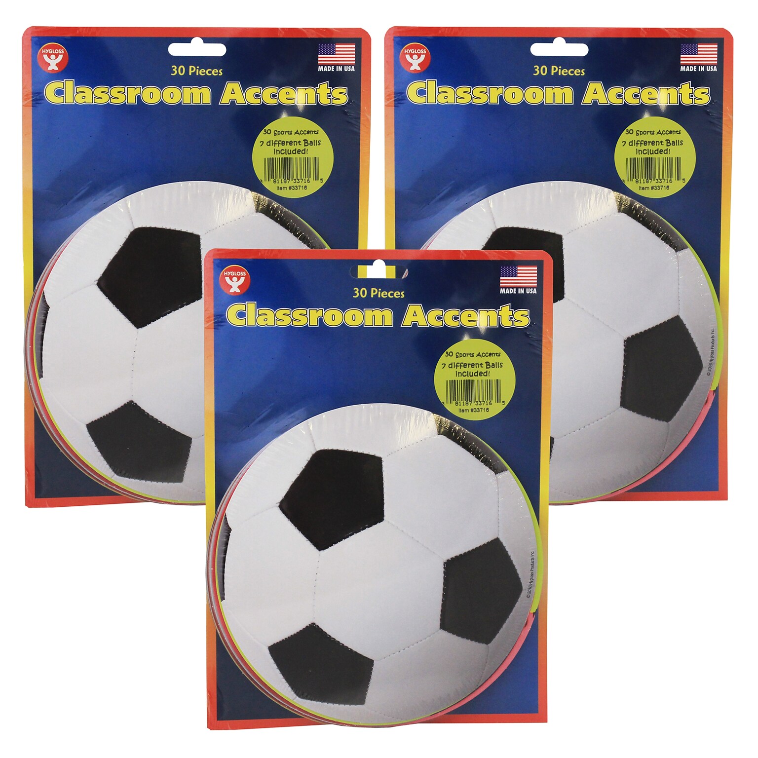 Hygloss 6 Sports Ball Accents, 30 Per Pack, 3 Packs (HYG33716-3)