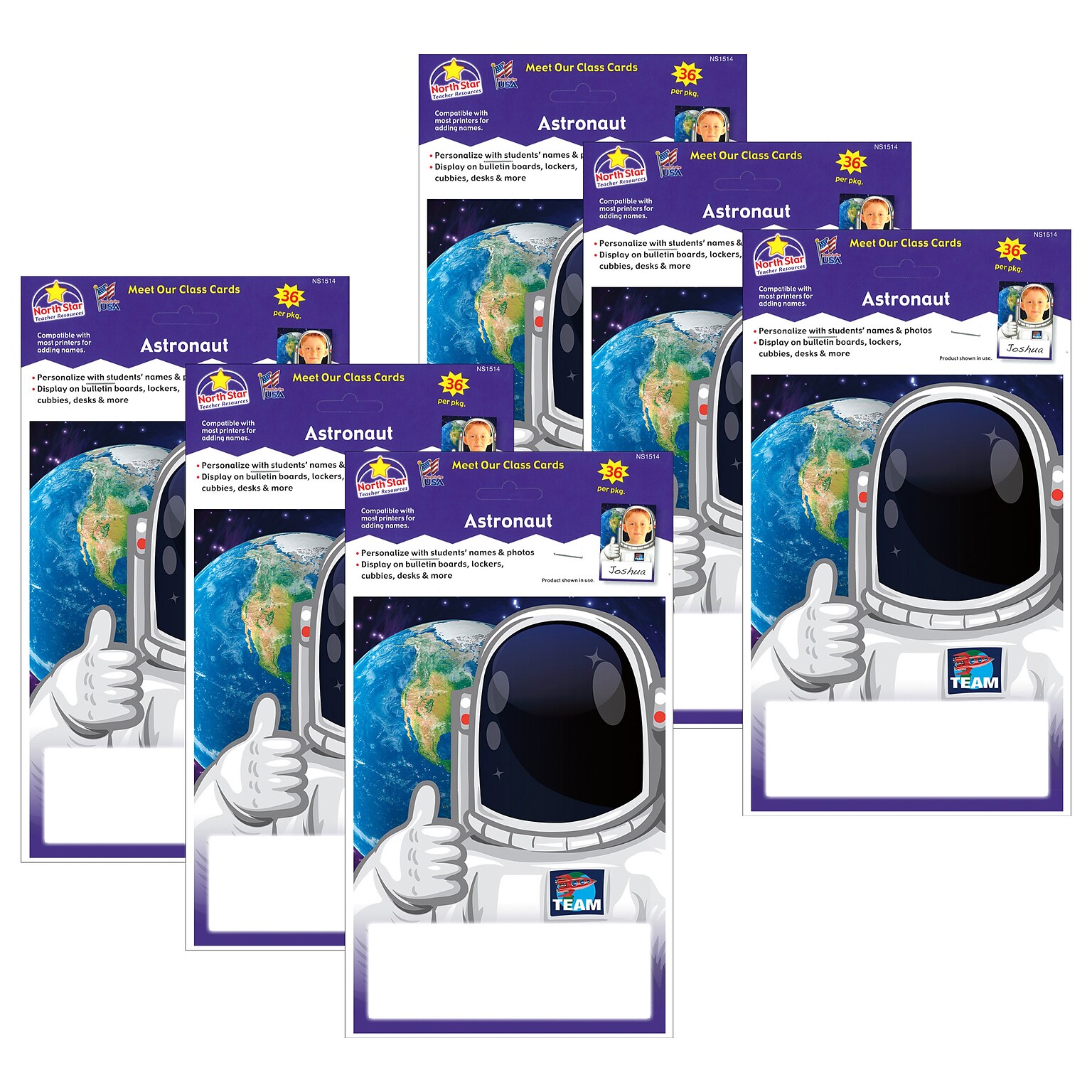 North Star Teacher Resources Launch Into Learning Astronaut Meet Our Class Cards, 36 Per Pack, 6 Packs (NST1514-6)