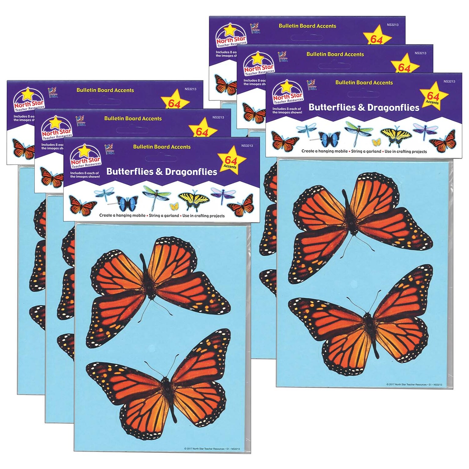 North Star Teacher Resources Bulletin Board Accents, Butterflies & Dragonflies, 64 Pieces Per Pack, 6 Packs (NST3213-6)