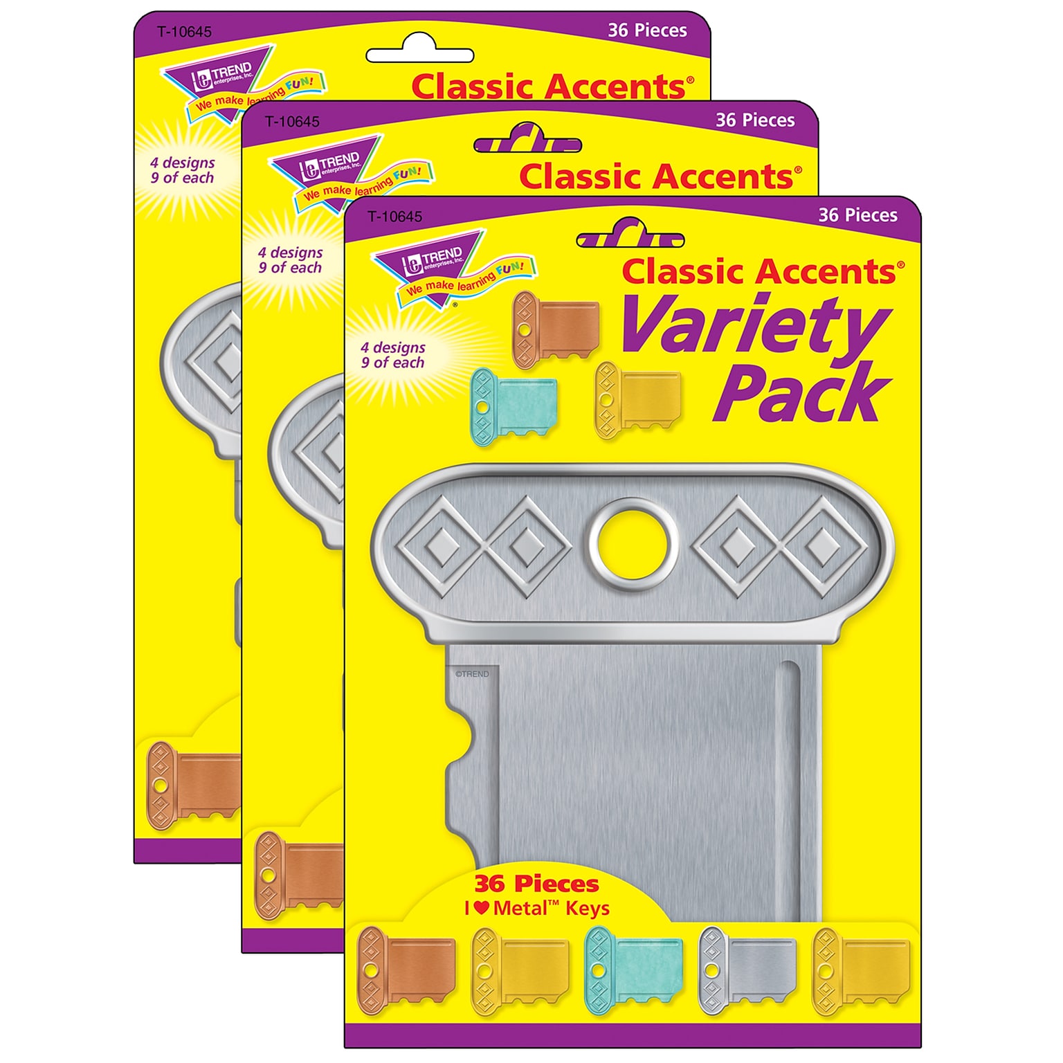 TREND I ? Metal™ Keys Classic Accents Variety Pack, 36 Per Pack, 3 Packs (T-10645-3)