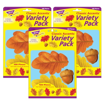 TREND Fall Oak Leaves & Acorns Classic Accents Variety Pack, 108 Per Pack, 3 Packs (T-10654-3)