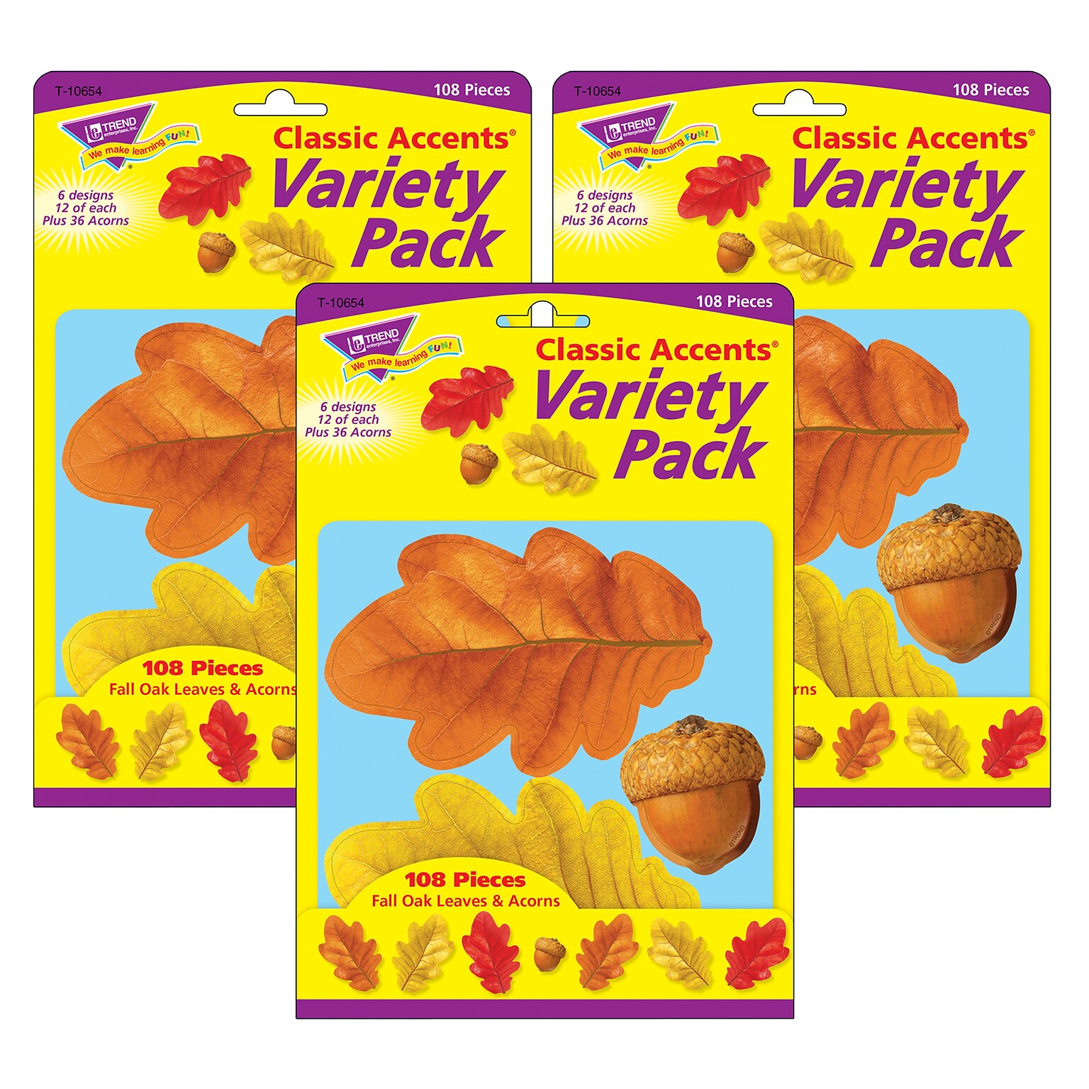 TREND Fall Oak Leaves & Acorns Classic Accents Variety Pack, 108 Per Pack, 3 Packs (T-10654-3)