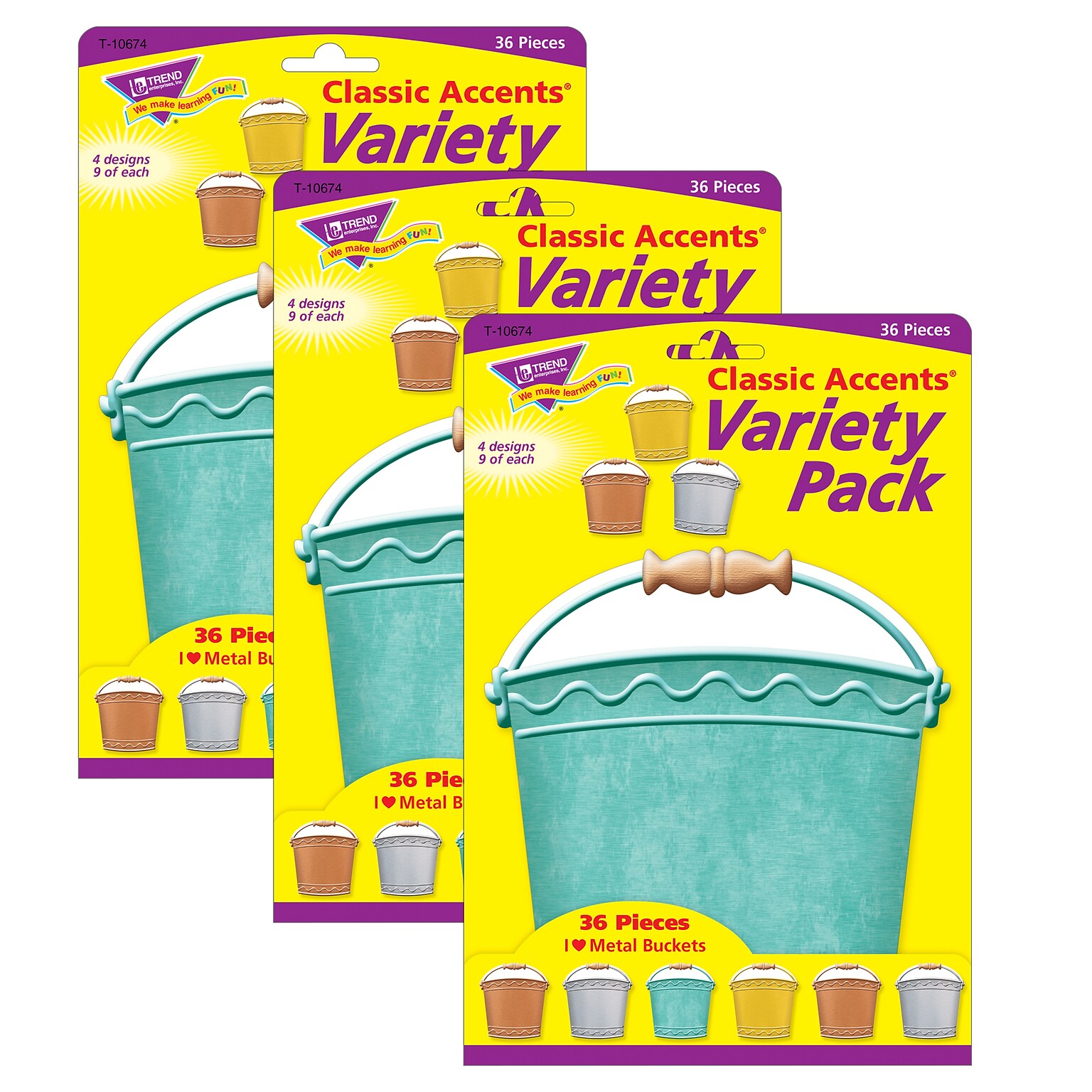 TREND I ? Metal Buckets Classic Accents Variety Pack, 36 Per Pack, 3 Packs (T-10674-3)