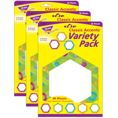 TREND Color Harmony™ Hexa-swirls Classic Accents Variety Pack, 36 Per Pack, 3 Packs (T-10677-3)