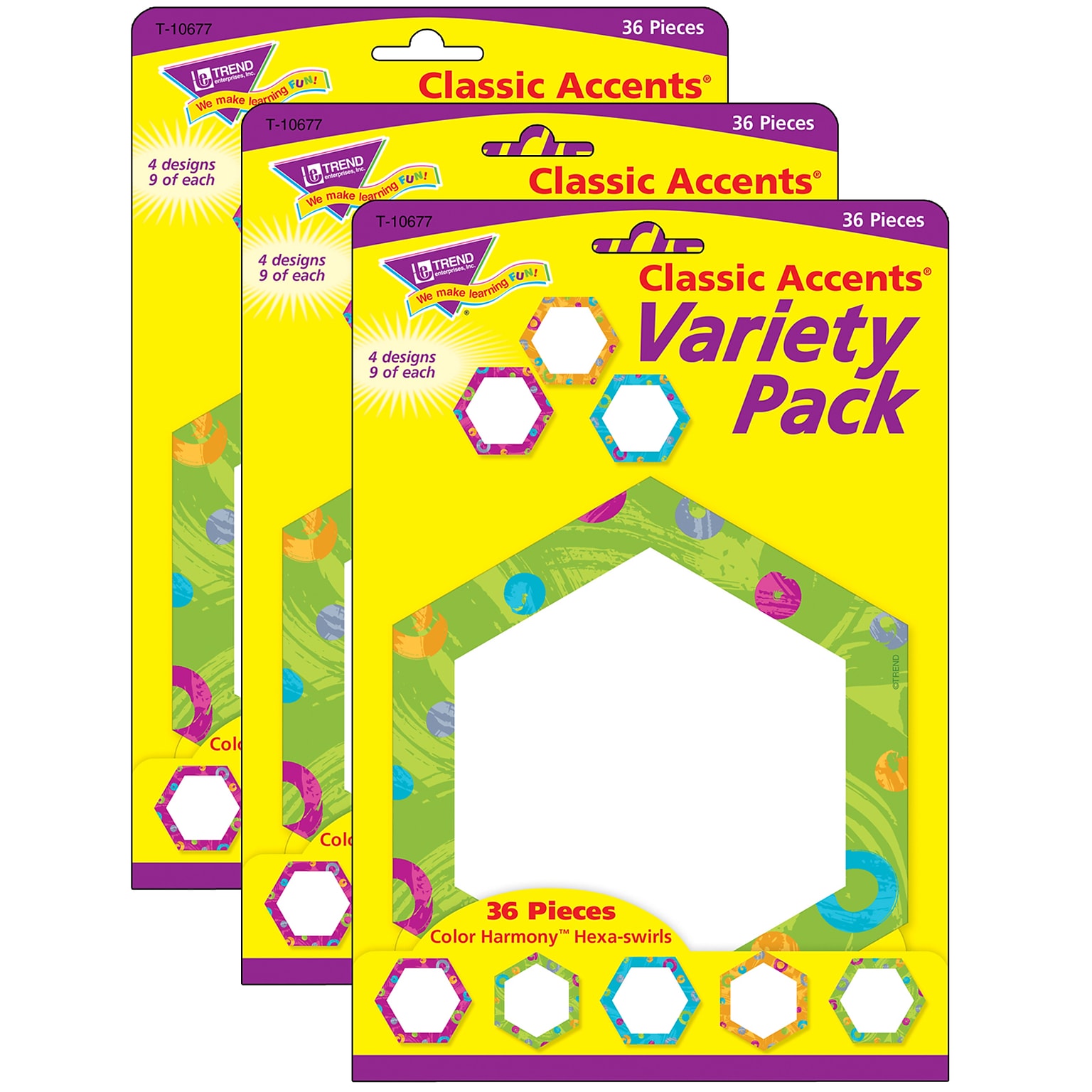 TREND Color Harmony™ Hexa-swirls Classic Accents Variety Pack, 36 Per Pack, 3 Packs (T-10677-3)
