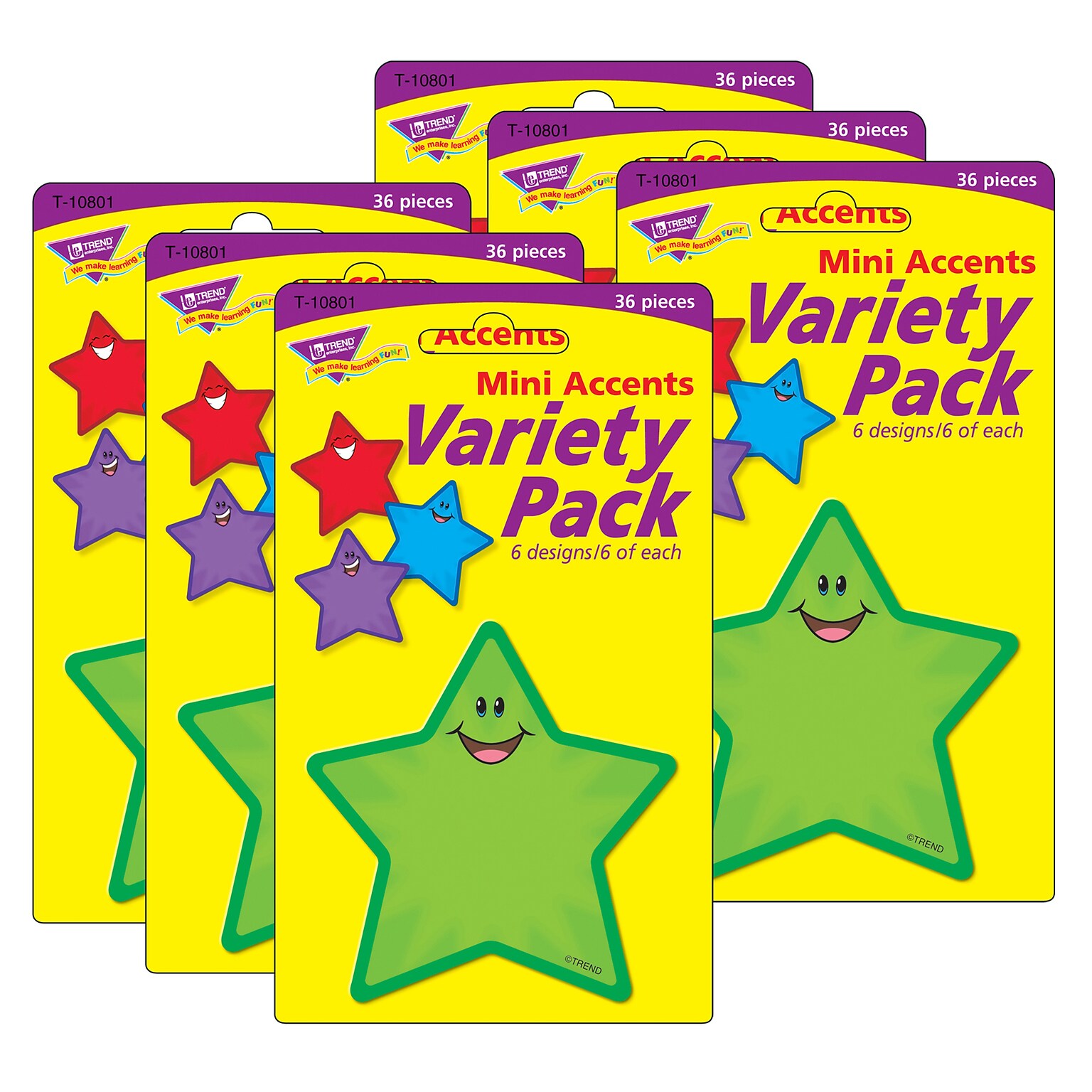 TREND Stars Mini Accents Variety Pack, 36 Per Pack, 6 Packs (T-10801-6)