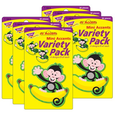 TREND Monkeys and Bananas Mini Accents Variety Pack, 36 Per Pack, 6 Packs (T-10818-6)