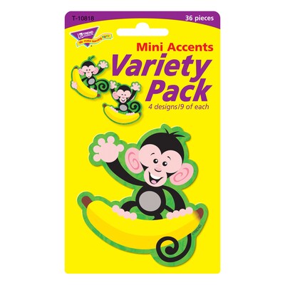 TREND Monkeys and Bananas Mini Accents Variety Pack, 36 Per Pack, 6 Packs (T-10818-6)