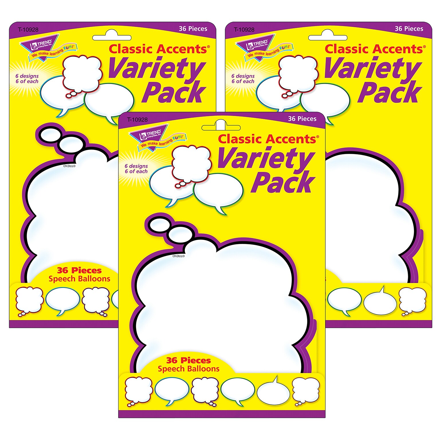 TREND Speech Balloons Classic Accents Variety Pack, 36 Per Pack, 3 Packs (T-10928-3)