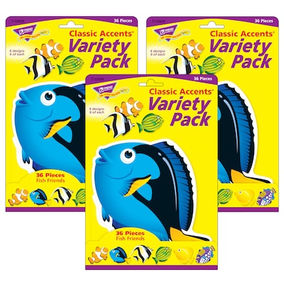 TREND Fish Friends Classic Accents Variety Pack, 36 Per Pack, 3 Packs (T-10936-3)