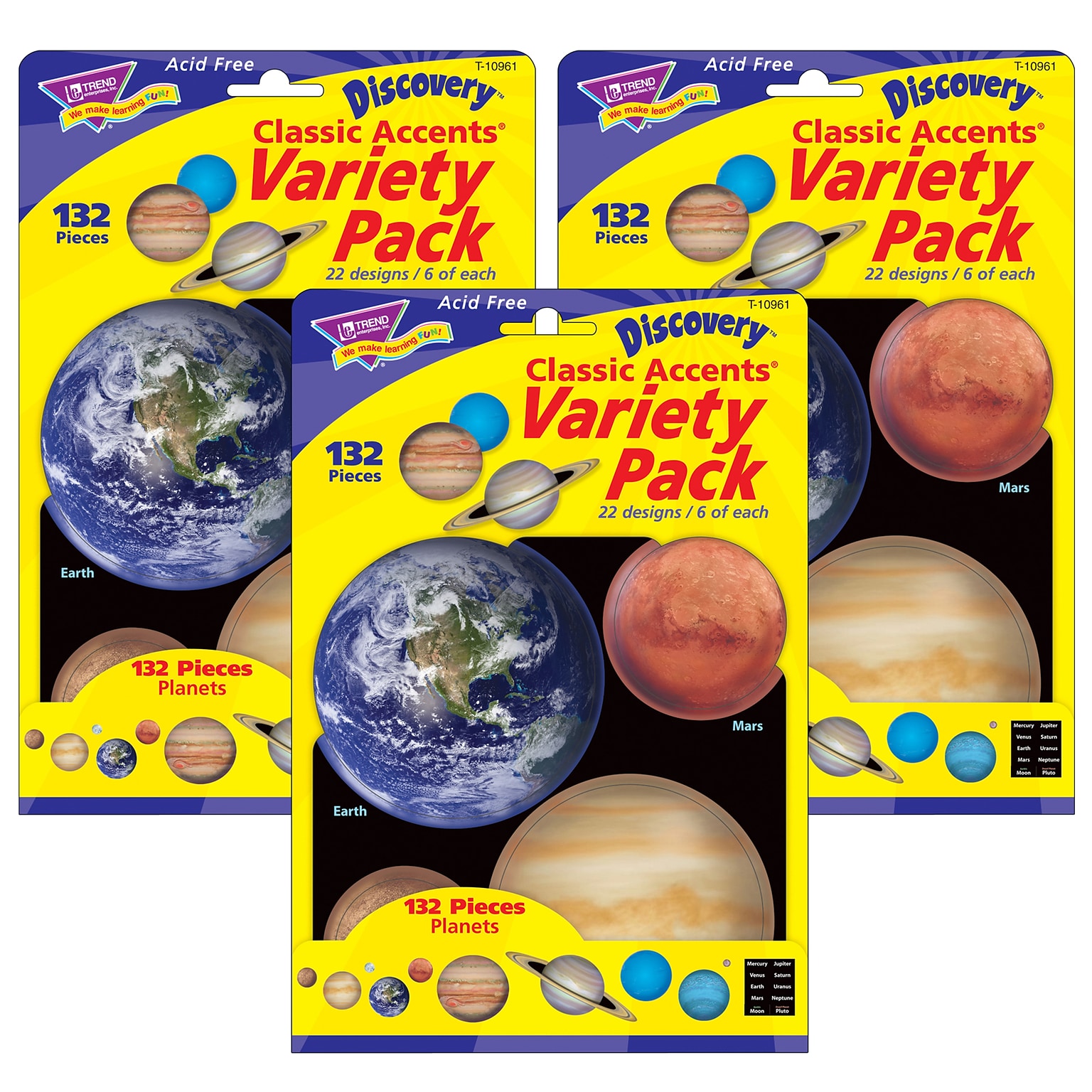 TREND Planets Classic Accents Variety Pack, 132 Pieces Per Pack, 3 Packs (T-10961-3)