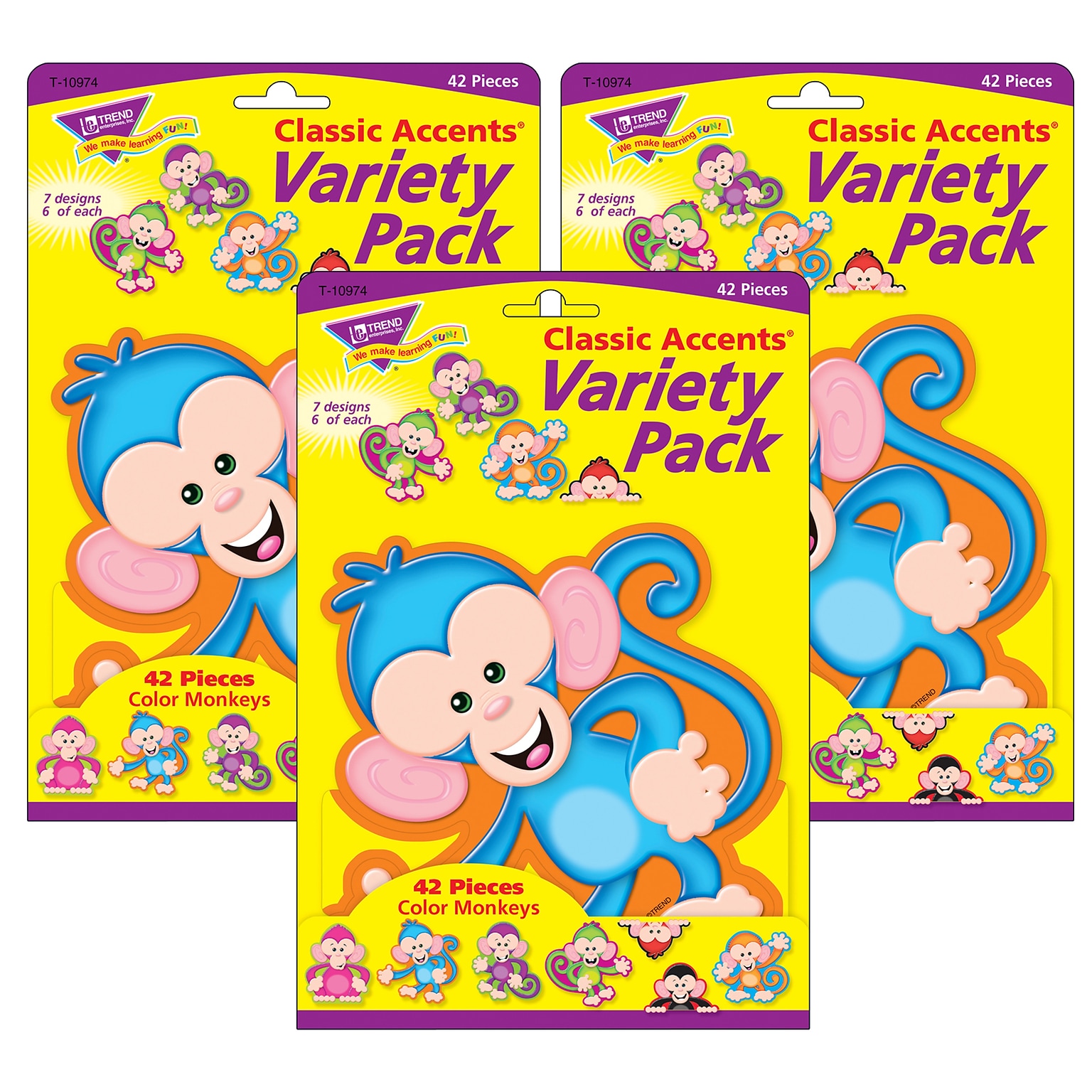 TREND Color Monkeys Classic Accents Variety Pack, 42 Per Pack, 3 Packs (T-10974-3)