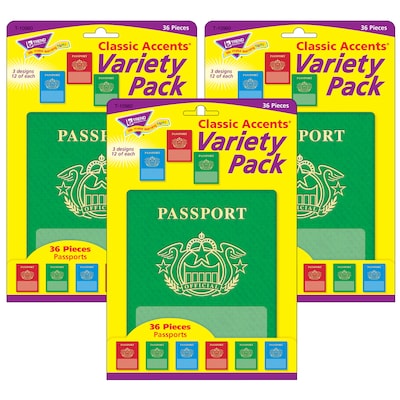 TREND Passports Classic Accents Variety Pack, 36 Per Pack, 3 Packs (T-10980-3)