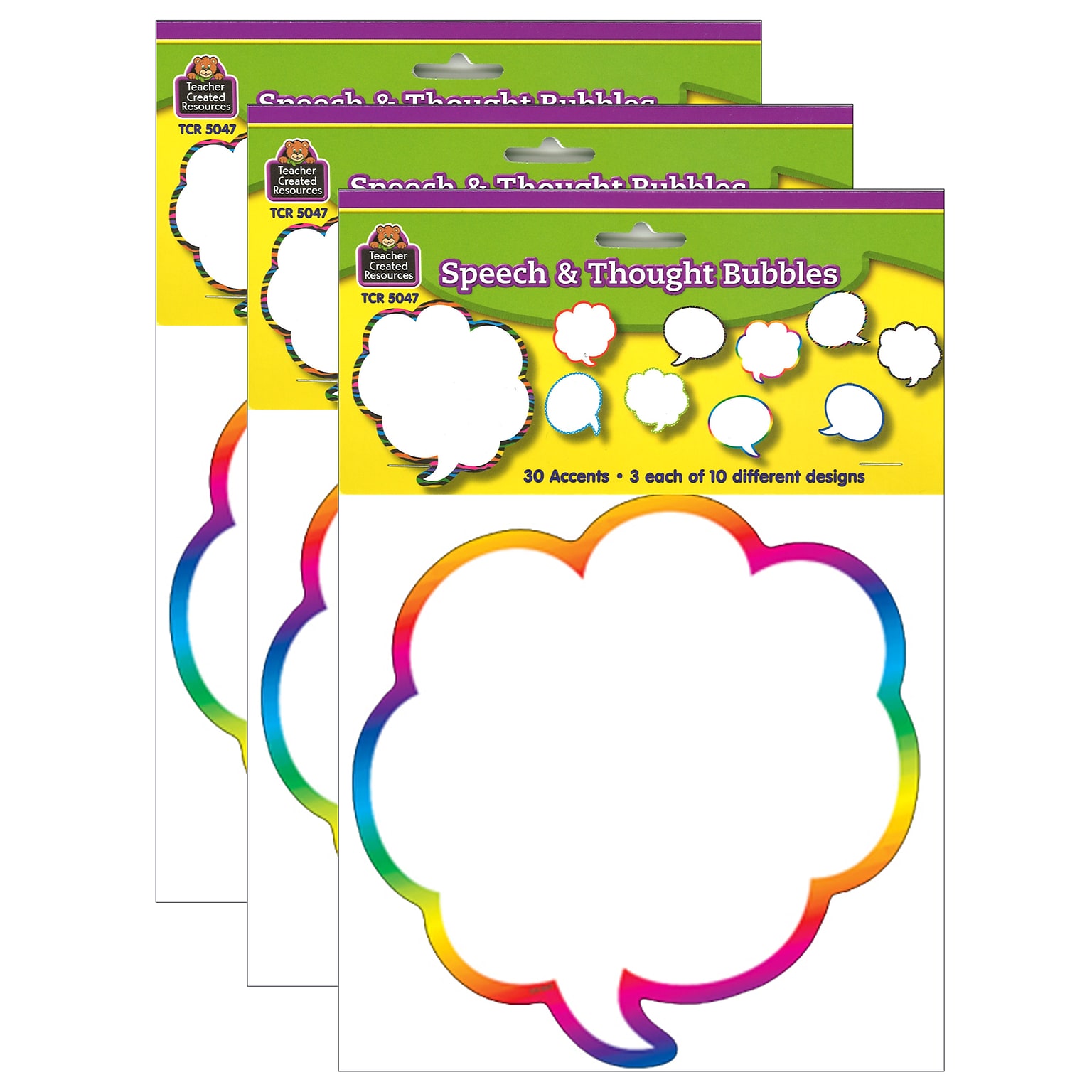 Teacher Created Resources Speech/Thought Bubbles Accents, 30 Per Pack, 3 Packs (TCR5047-3)