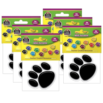 Teacher Created Resources Colorful Paw Prints Mini Accents, 36 Per Pack, 6 Packs (TCR5116-6)