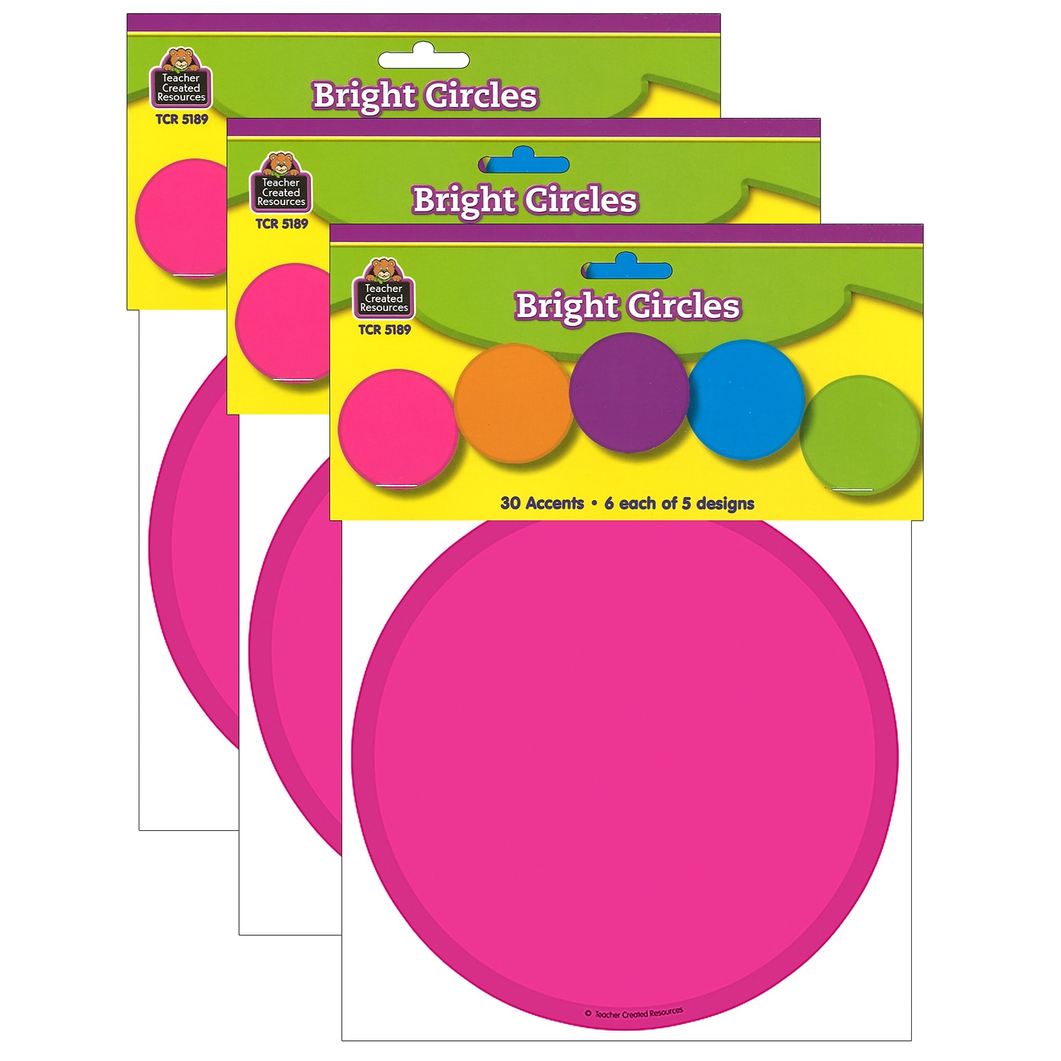Teacher Created Resources Bright Circles Accents, 30 Per Pack, 3 Packs (TCR5189-3)