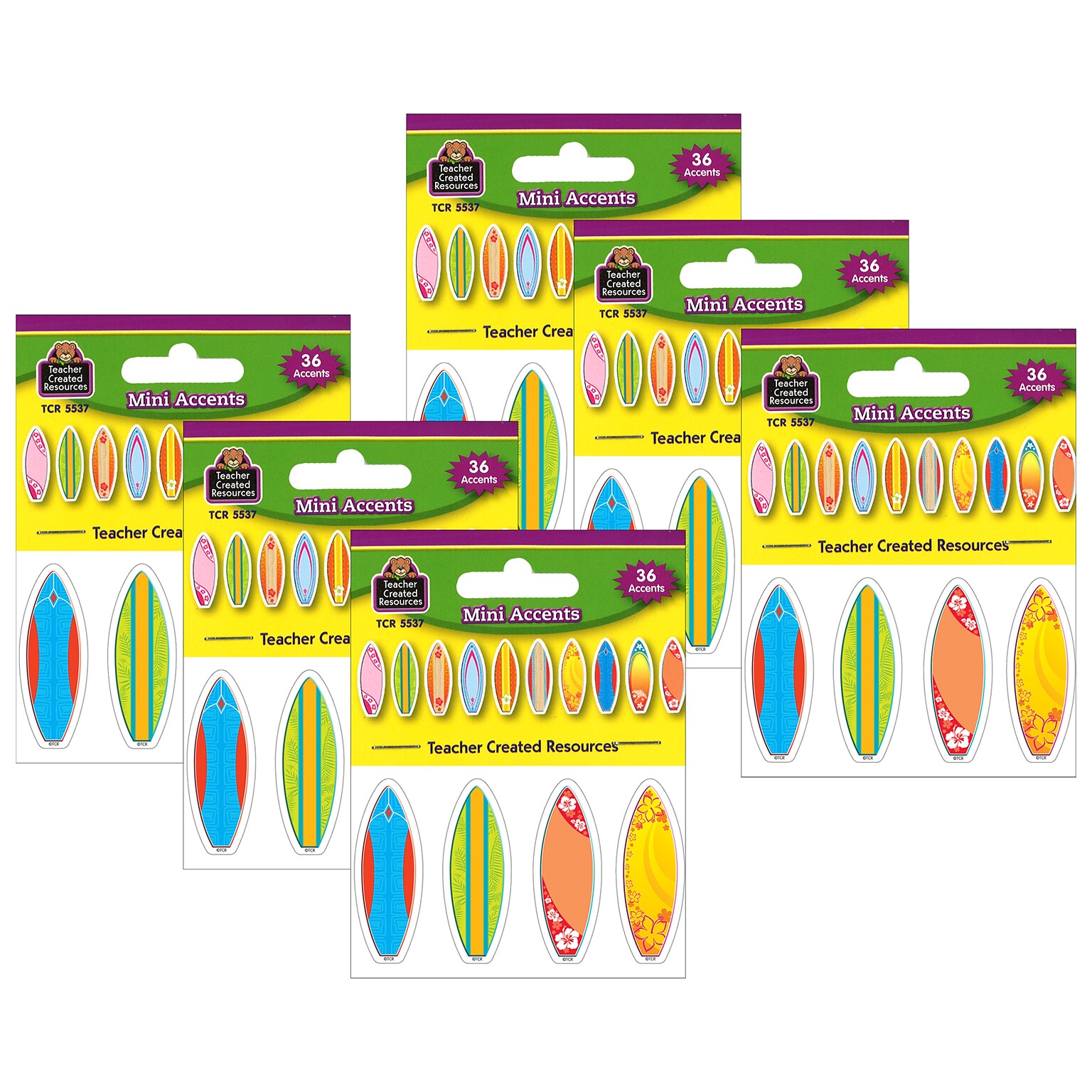 Teacher Created Resources Surfboards Mini Accents, 36 Per Pack, 6 Packs (TCR5537-6)