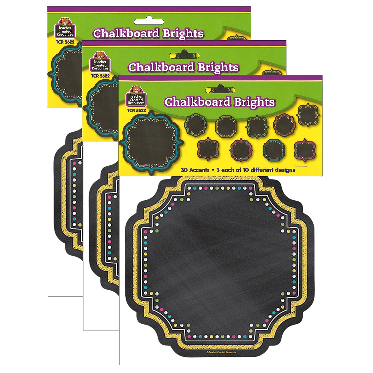 Teacher Created Resources Chalkboard Brights Accents, 30 Per Pack, 3 Packs (TCR5622-3)