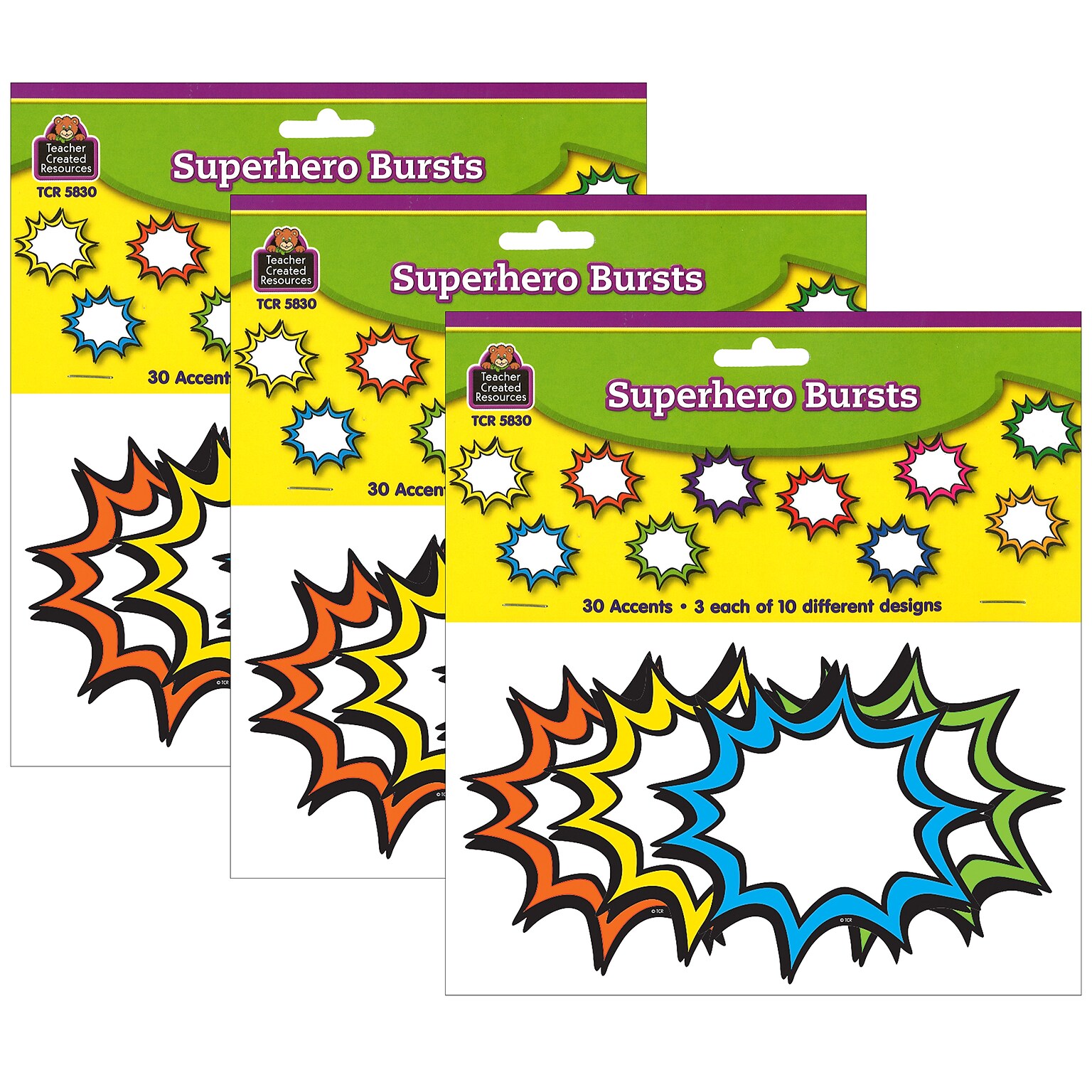 Teacher Created Resources Superhero Burst Accents, 30 Per Pack, 3 Packs (TCR5830-3)
