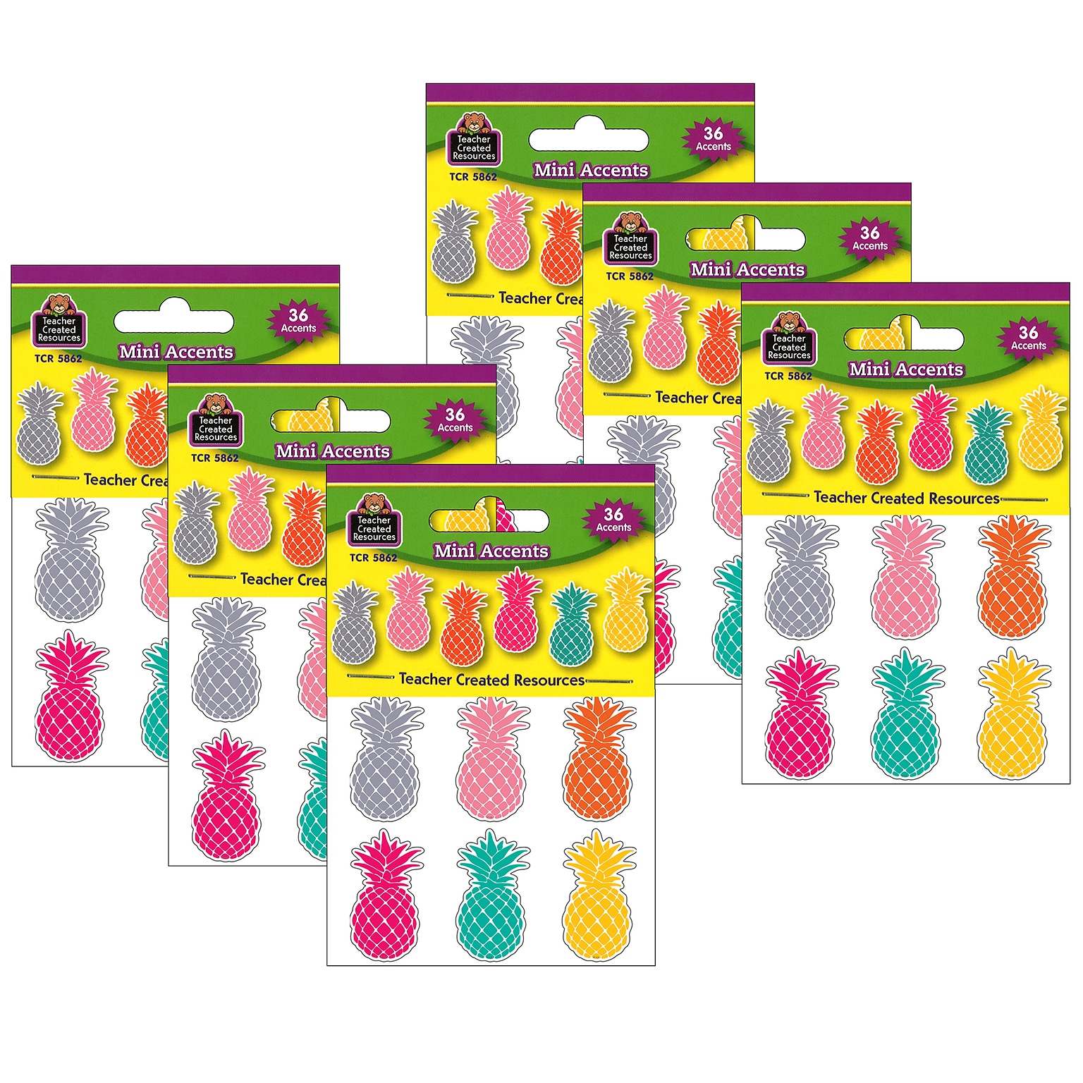 Teacher Created Resources Tropical Punch Pineapples Mini Accents, 36/Pack, 6 Packs (TCR5862-6)