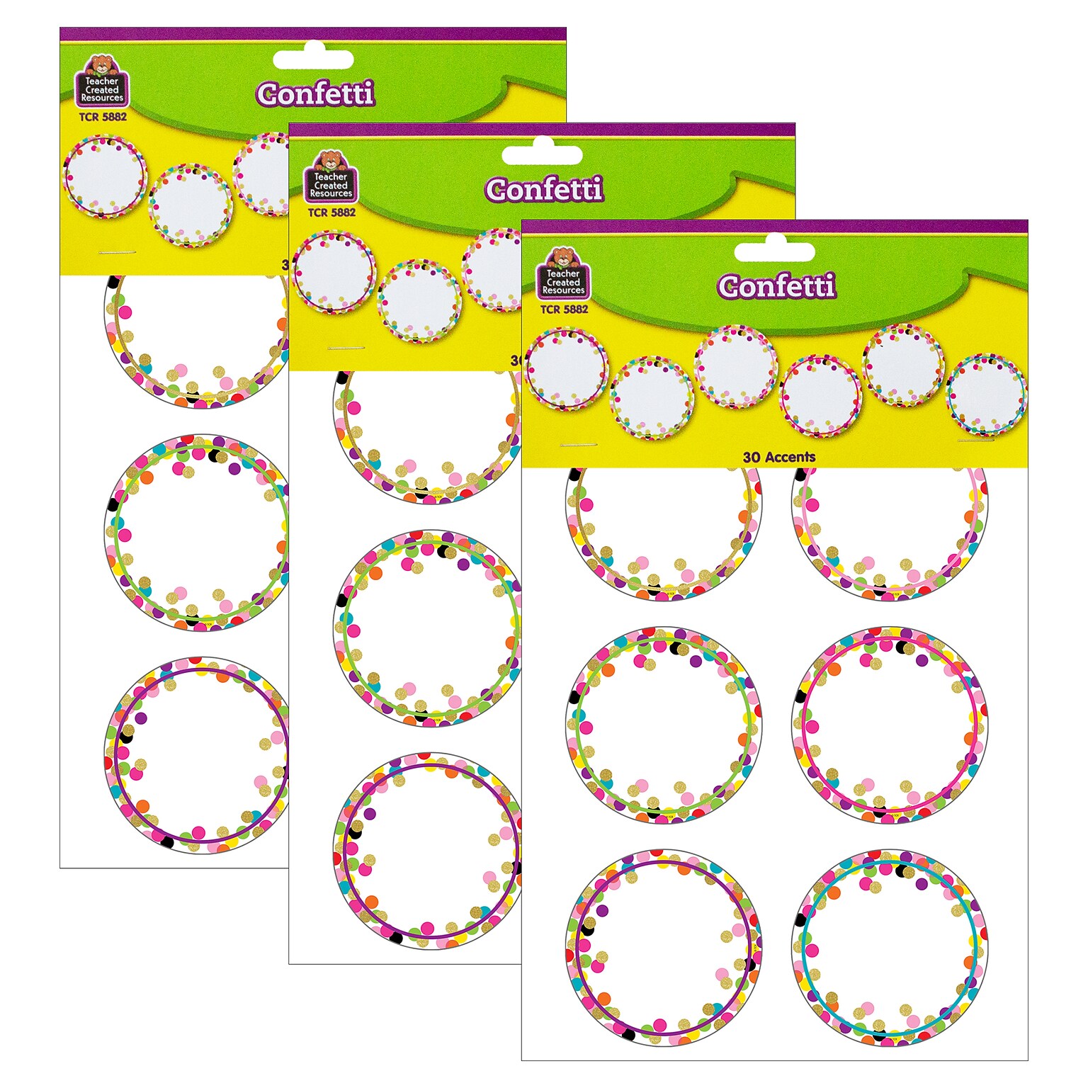 Teacher Created Resources Confetti Circle Accents, 30 Per Pack, 3 Packs (TCR5882-3)