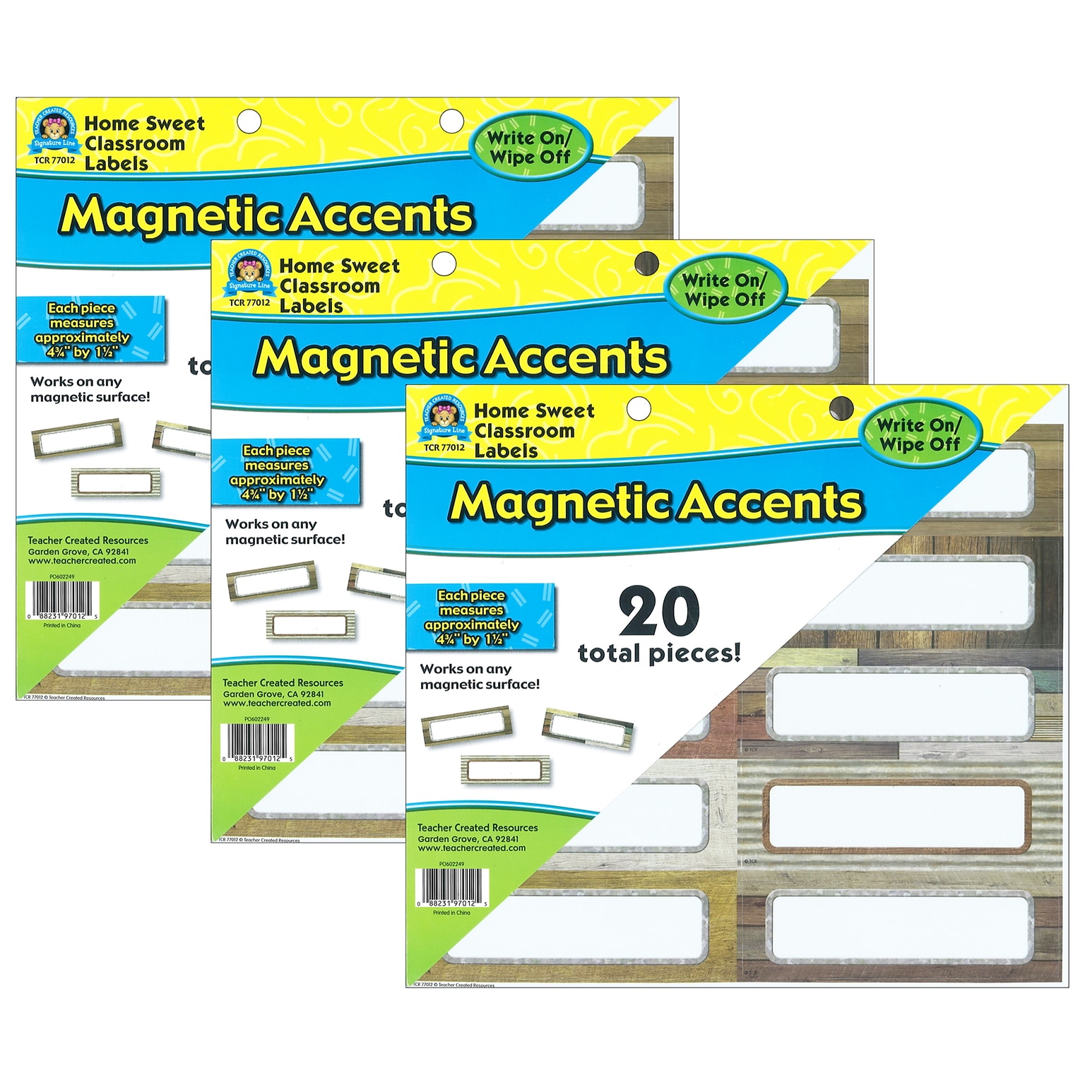 Teacher Created Resources Home Sweet Classroom Labels Magnetic Accents, 20 Per Pack, 3 Packs (TCR77012-3)