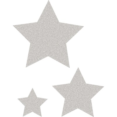 Teacher Created Resources Silver Glitz Stars Accents, Assorted Sizes, 30 Per Pack, 3 Packs (TCR77026