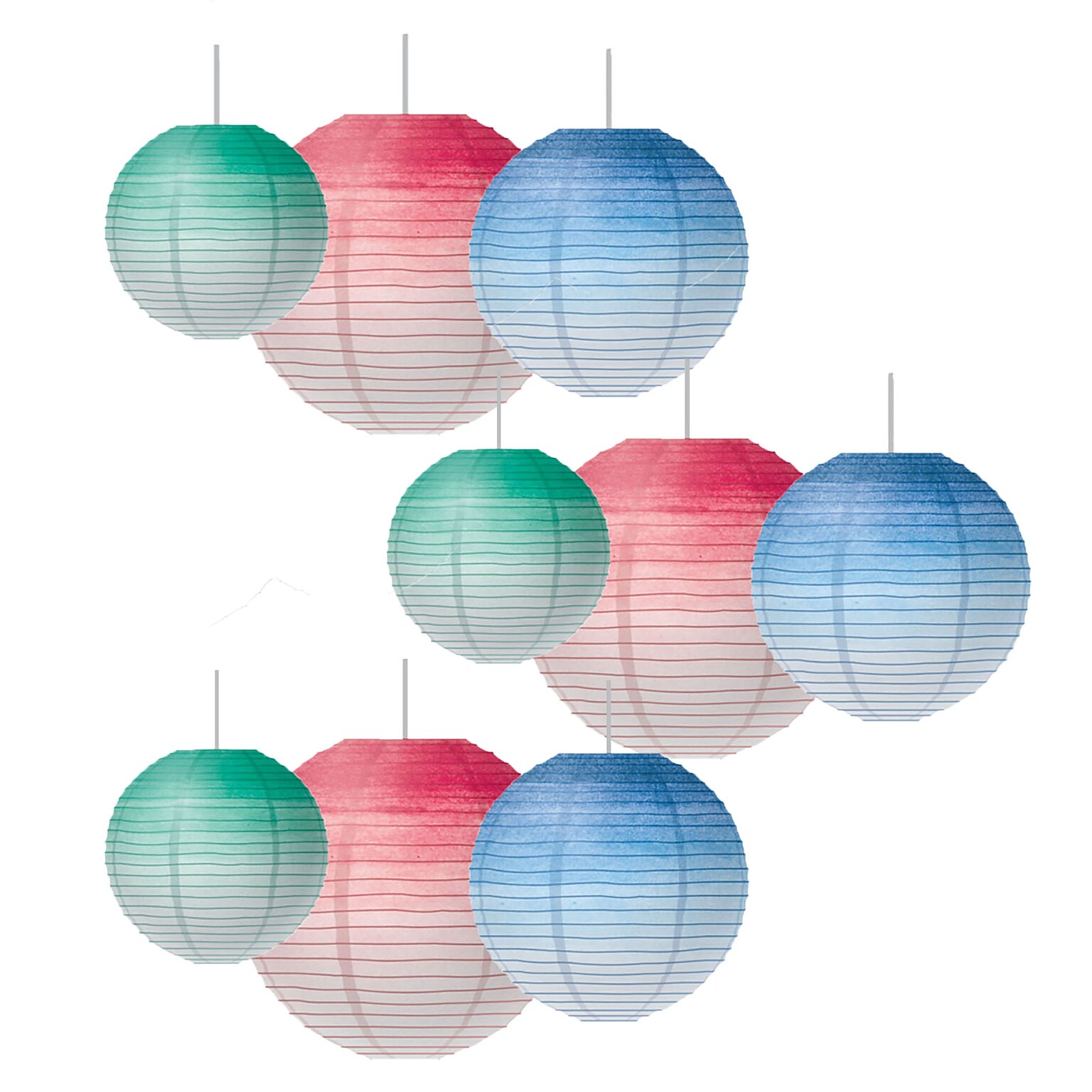 Teacher Created Resources Watercolor Hanging Paper Lanterns, Assorted Colors & Sizes, 3 Per Pack, 3 Packs (TCR77106-3)