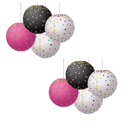 Teacher Created Resources Gold Foil & Confetti 8 Hanging Paper Lanterns, 6 Per Pack, 2 Packs (TCR77
