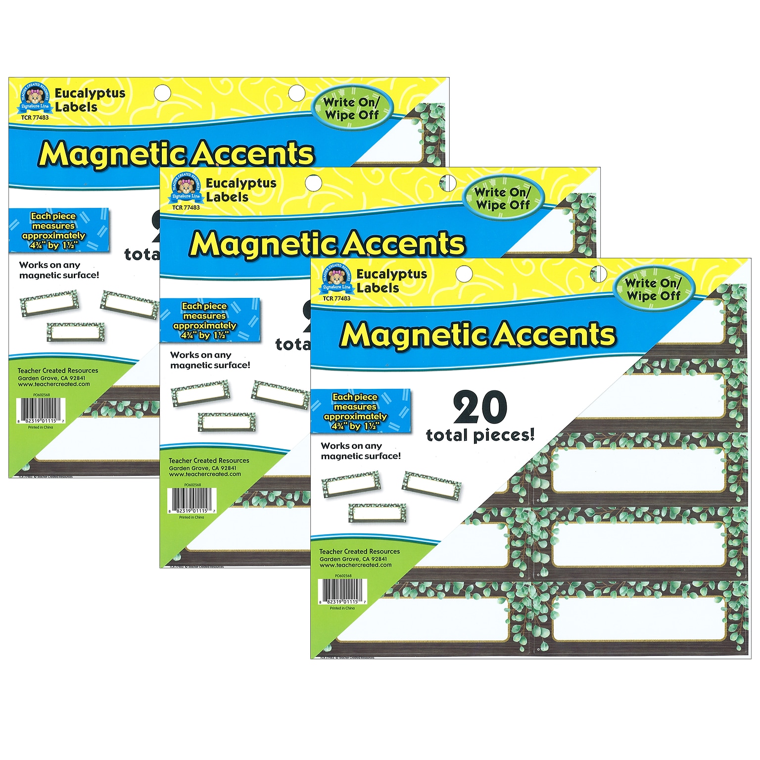 Teacher Created Resources Eucalyptus Labels Magnetic Accents, 20 Per Pack, 3 Packs (TCR77483-3)