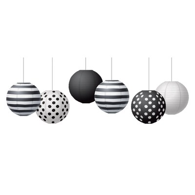 Teacher Created Resources Black & White 8" Hanging Paper Lanterns, 6 Per Pack, 3 Packs (TCR77488-3)