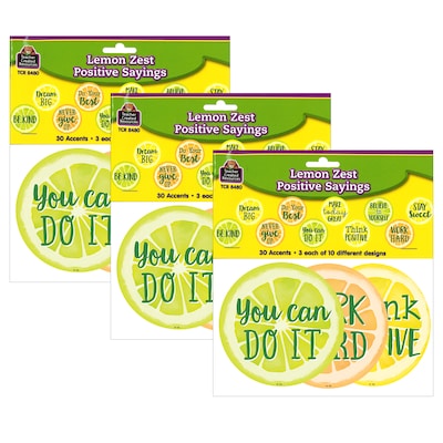Teacher Created Resources Lemon Zest Positive Saying Accents, 30 Per Pack, 3 Packs (TCR8480-3)