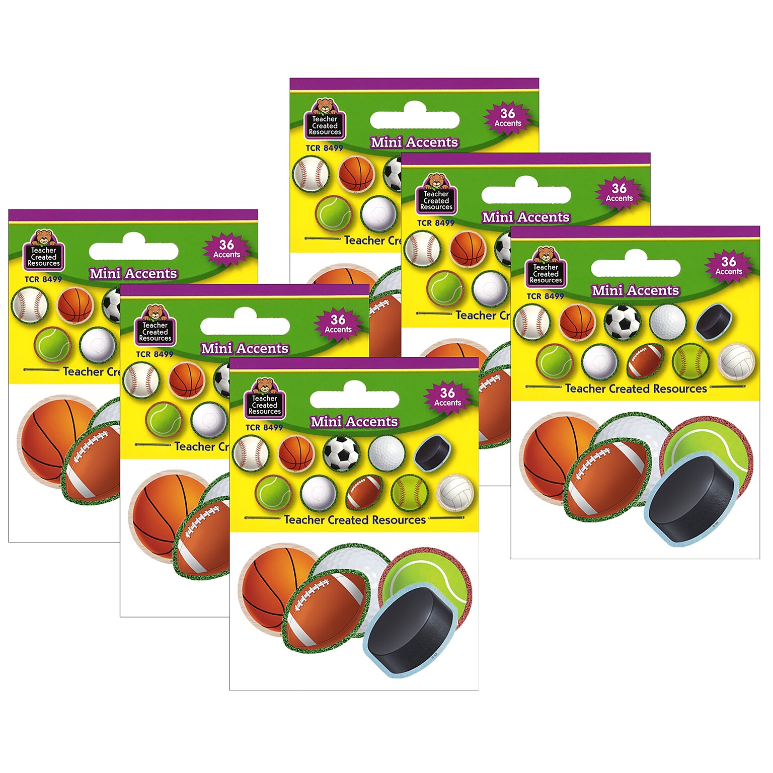 Teacher Created Resources Sports Mini Accents, 36 Per Pack, 6 Packs (TCR8499-6)