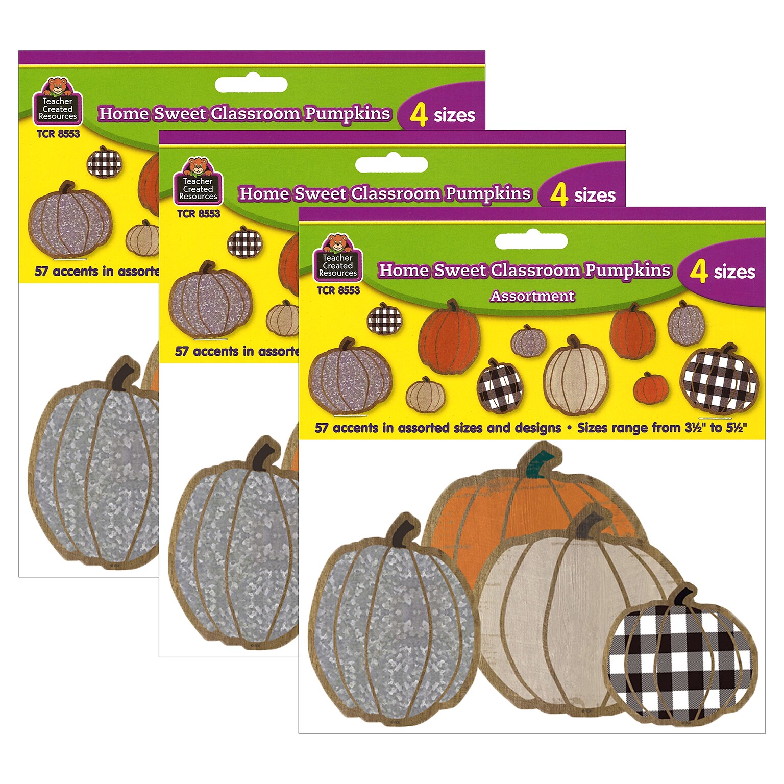 Teacher Created Resources Home Sweet Classroom Pumpkins Accents, Assorted Sizes, 57 Per Pack, 3 Packs (TCR8553-3)
