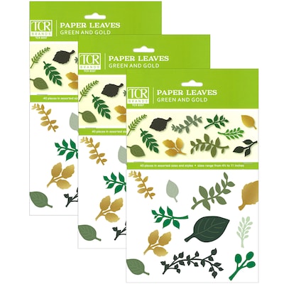 Teacher Created Resources Green and Gold Paper Leaves, 40 Per Pack, 3 Packs (TCR8557-3)