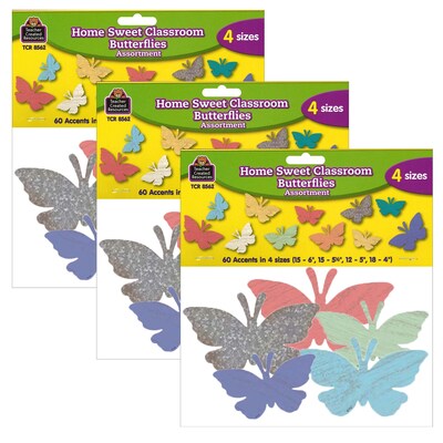 Teacher Created Resources Home Sweet Classroom Butterflies Accents, Assorted Sizes, 60 Per Pack, 3 P